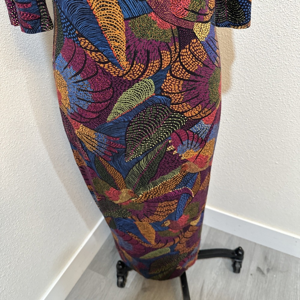 Farm Rio Women's Colorful Botanical Print 3/4 Sleeve Midi Dress Sz M - Picture 5 of 10